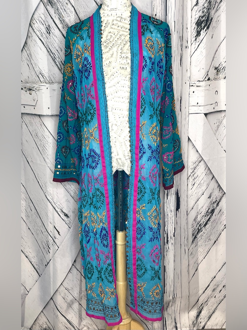 The Fox and the Mermaid Embroidered Phuljari Kimono Robe Duster